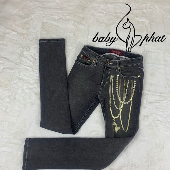 Baby Phat Denim - Baby Phat Black denim Skinny Jeans embroidered